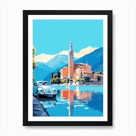 A Volkswagen Beetle In The Lake Como Italy Illustration 4 Art Print