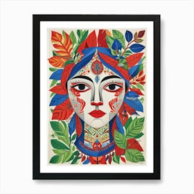 Folk Abstract Face Illustration 3 Art Print (11) Art Print