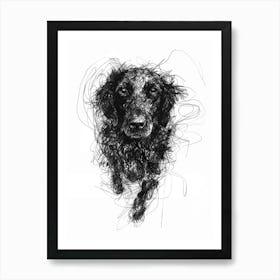 Flat Coated Retriever Dog Line Sketch  2 Art Print