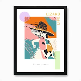 Lizard With A Cow Print Cowboy Hat Modern Abstract Illustration 4 Poster Art Print