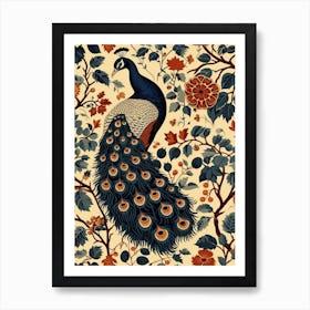 Vintage Sepia Floral Peacock 2 Art Print