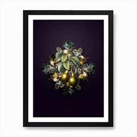 Vintage Pear Fruit Wreath on Royal Purple n.0120 Art Print