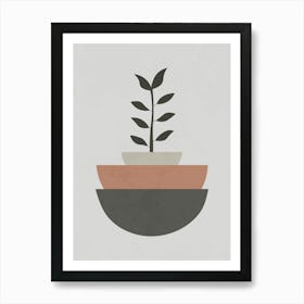 Minimalist Botanical Art with Layered Geometric Shapes Art Print