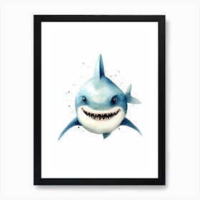 Cartoon Watercolour Blacktip Shark Kids Nursery 2 Art Print