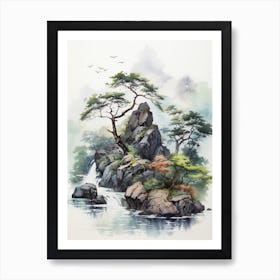 Aogashima Island In Tokyo, Japanese Brush Painting, Ukiyo E, Minimal 4 Art Print