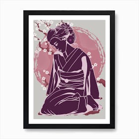 Kimono Japanese Woman Cherry Blosson Art Print