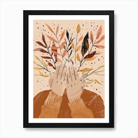 Autumn Leaves In Hands Art Print