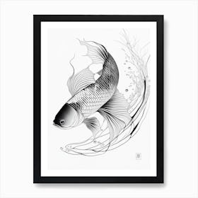 Utsurimono 1, Koi Fish Minimal Line Drawing Art Print