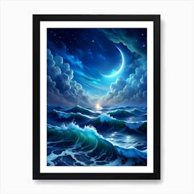 Moon And Waves Art Print