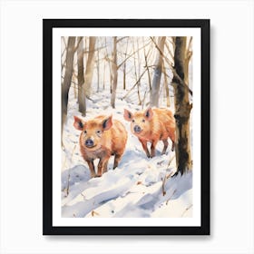 Winter Watercolour Wild Boar 3 Art Print