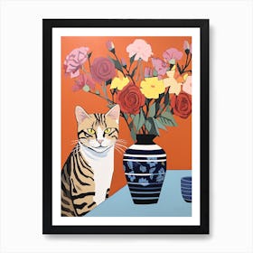 Freesia Flower Vase And A Cat, A Painting In The Style Of Matisse 3 Art Print