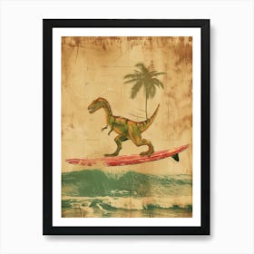 Vintage Baryonyx Dinosaur On A Surf Board              4 Art Print