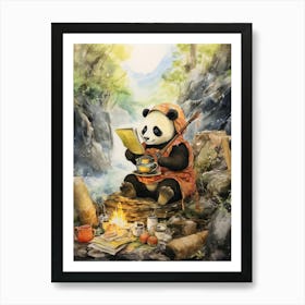 Panda Art Camping Watercolour 1 Art Print