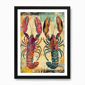 Kitsch Tile Lobsters Art Print