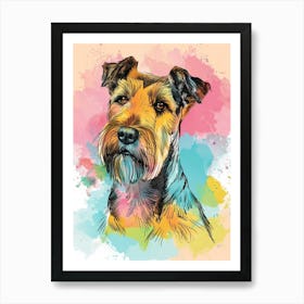 Airedale Terrier Pastel Line Watercolour Illustration  1 Art Print