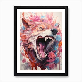 Wolf With Flowers 2 Art Print