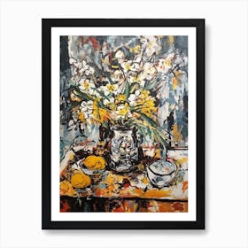 Orchid Still Life Flowers Abstract Expressionism  Art Print