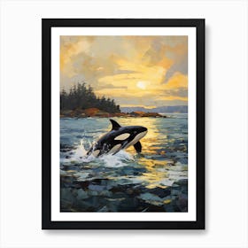 Cloudy Sun And Orca Whale Impasto Style Art Print