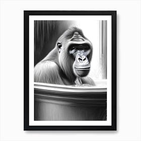 Gorilla In Bath Tub Gorillas Greyscale Sketch 2 Art Print