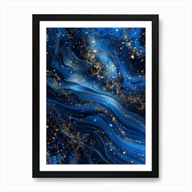 Abstract Blue And Gold Background Art Print