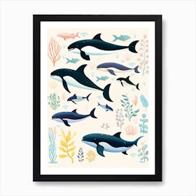 Group Of Whales Illustration  Art Print
