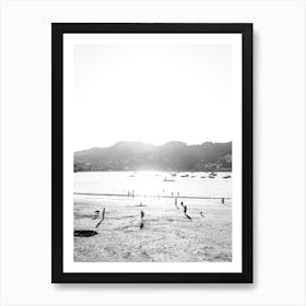 Playtime At The Beach, Black And White St Sebastian, Spain Art Print