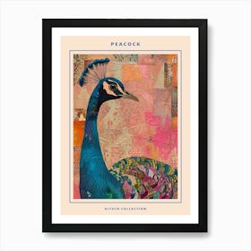 Kitsch Pink Peacock Collage Poster Affiche