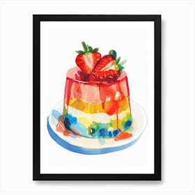 Strawberry On Top Of Jelly Watercolour Póster