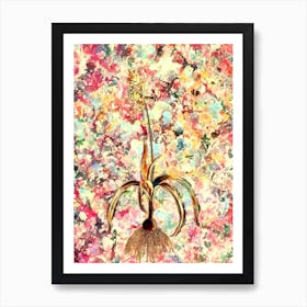 Impressionist Common Bluebell Botanical Painting in Blush Pink and Gold Art Print