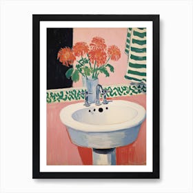 Bathroom Vanity Painting With A Chrysanthemum Bouquet 4 Art Print