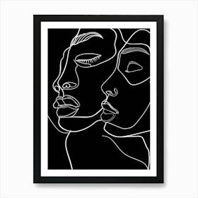 Black And White Abstract Women Faces In Line 7 Art Print