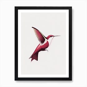Ruby Throated Hummingbird Retro Minimal 1 Art Print