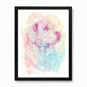 Golden Retriever Dog Pastel Watercolour Line Illustrationn Art Print