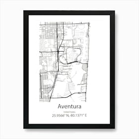 Aventura,United States Minimalist Map Art Print