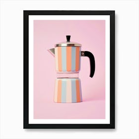 Pastel Colours Italian Coffee Maker Illustration Pink Background Art Print