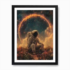 Space Odyssey: Retro Poster featuring Asteroids, Rockets, and Astronauts: Astronaut In Space 4 Art Print