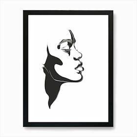 Abstract face Line Art - Abstract Face Line Drawing Art Print