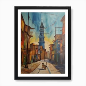 Painting Of San Francisco With A Cat In The Style Of Surrealism, Dali Style 1 Art Print