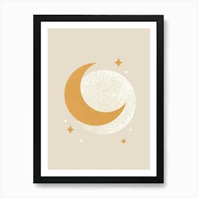 Moon Spark Lunar Eclipse - White Gold Art Print