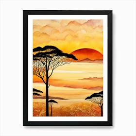 African Sunset Painting Art Print