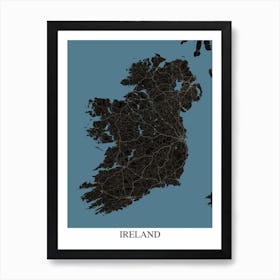 Ireland Black Blue Map Art Print