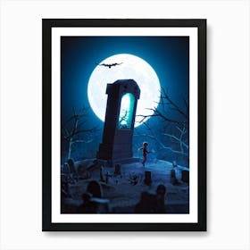 A Zombie Hand Breaking Through The Earth In A Dark Cemetery Fear Palpable In The Scarey Silhouette (4) Art Print