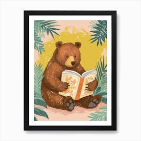 Brown Bear Reading Storybook Illustration 3 Art Print