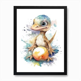 Velociraptor Cute Dinosaur Watercolour 4 Art Print