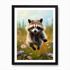 Cute Funny Tanezumi Raccoon Running On A Field Wild 2 Affiche