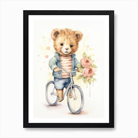 Biking Watercolour Lion Art Painting 4 Art Print