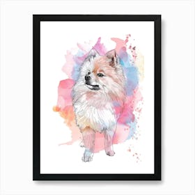 Pastel Pomeranian Dog Watercolour Line Illustration 1 Art Print