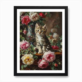 Kitten With The Peonies Rococo Painting Inspired Art Print