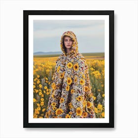 "Sunflower Coat: Woman in Wildflower Field" Poster