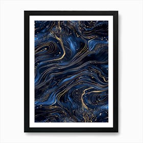 Blue And Gold Swirls 2 Art Print